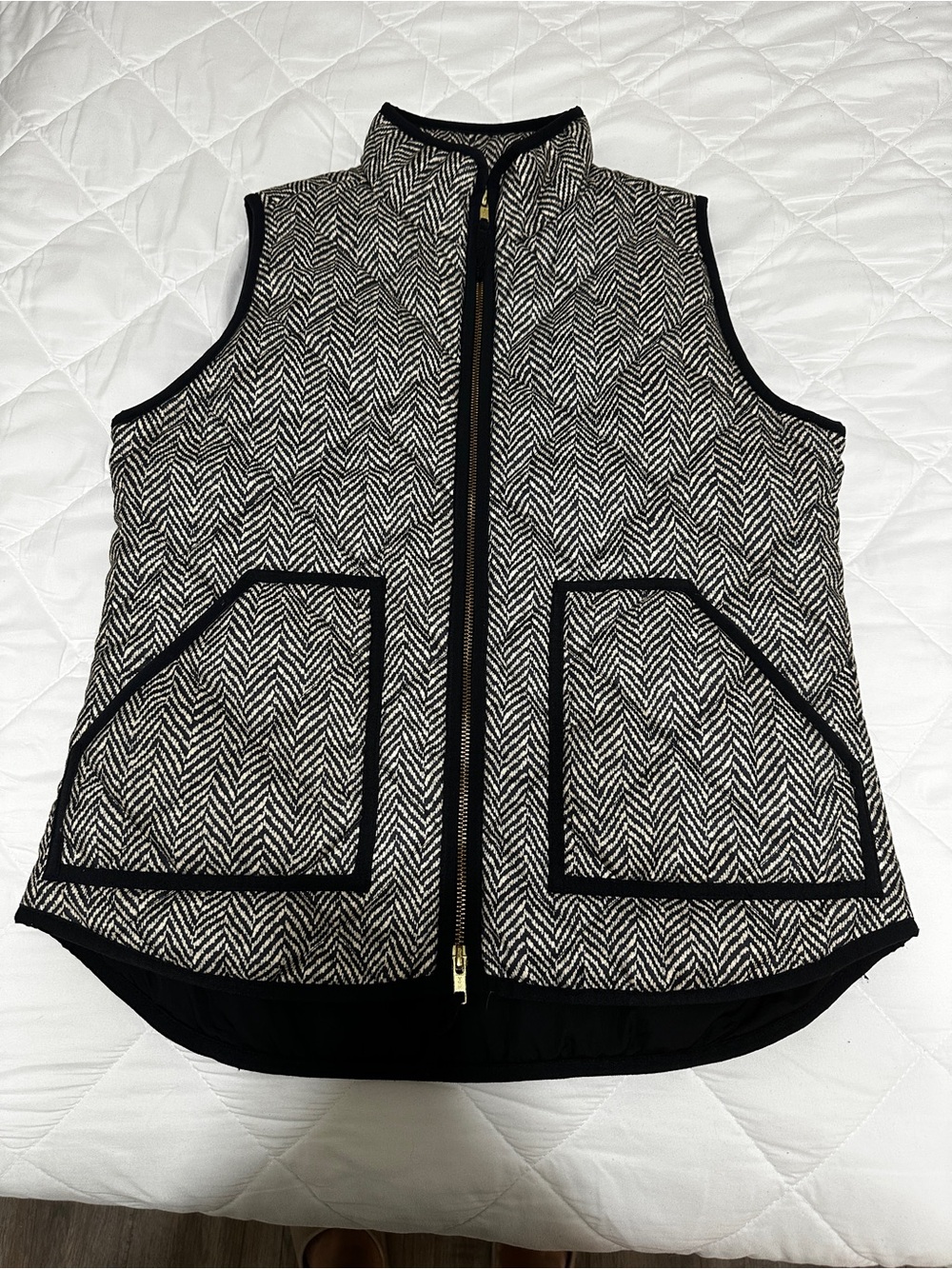 J. Crew Black and White Herringbone Zip-Front Vest